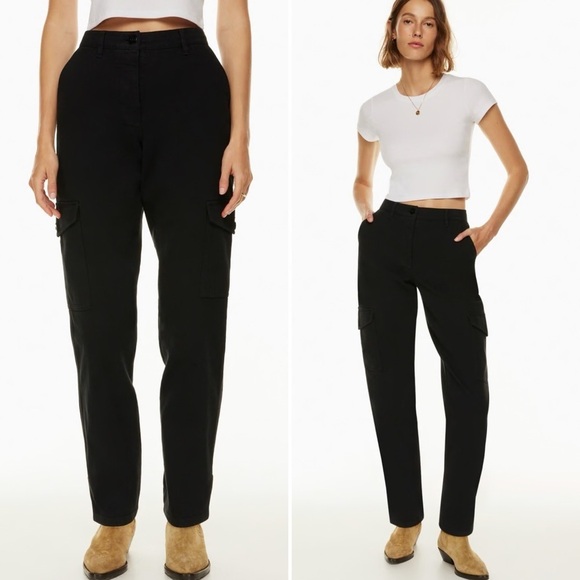 Aritzia Wilfred Free Modern Cargo Pants 2 black pockets tapered high rise waist - Picture 2 of 12